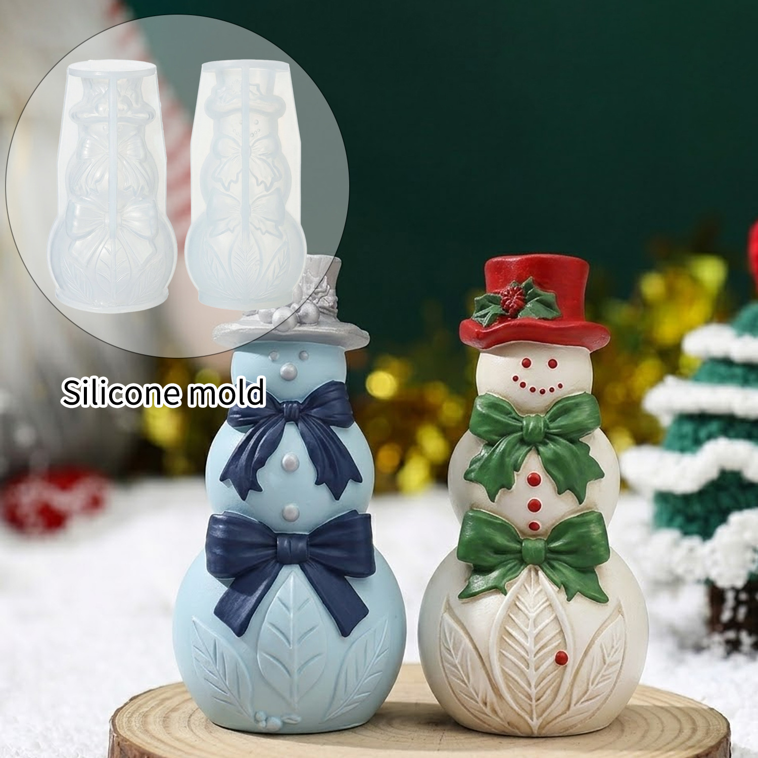 Xmas Candle Making - แม่พิมพ์ซิลิโคนรูปโบว์ 3 มิติ รูปคนหิมะ สำหรับทำของตกแต่งคริสต์มาส เรซิน