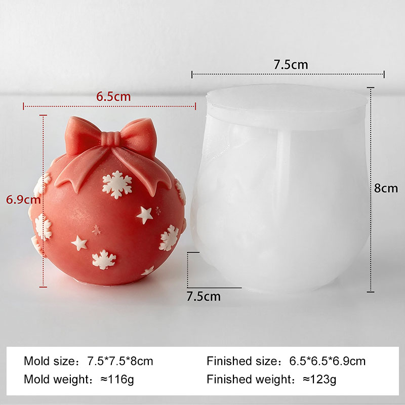 Xmas Candle Making - แม่พิมพ์ซิลิโคนรูปโบว์ผูกโบว์คริสต์มาส สำหรับทำเทียนหอม เรซิ่น พลาสเตอร์ รูปทรงกลม ลายเกล็ดหิมะ