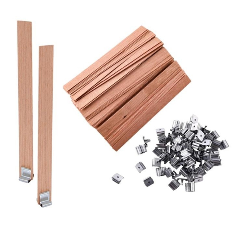 Wood Wick Crackle - 40 ชิ้นเทียนไม้ชุดพร้อมฐานคลิป Smokeless Crackling เทียน DIY