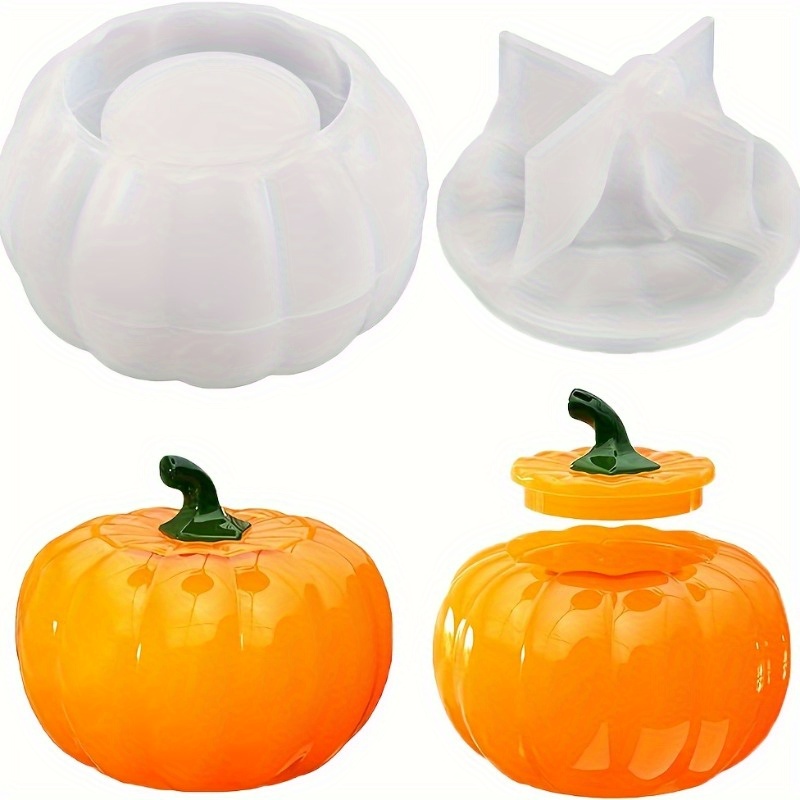 Candle Mold Silicone - 2 ชิ้นฟักทอง Jar แม่พิมพ์ซิลิโคนฮาโลวีน Jar พร้อมฝาปิดเรซินแม่พิมพ์ฮาโลวีน