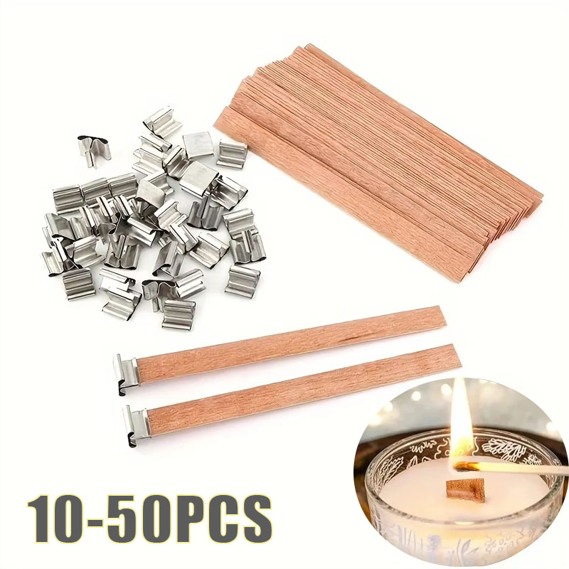 Wood Wick Crackle - ไส้เทียนไม้แบบมีเสียงกรอบแกรบ 1-5 ถุง พร้อมฐานรอง ไส้เทียนธรรมชาติ เป็นมิตรกับสิ่งแวดล้อม