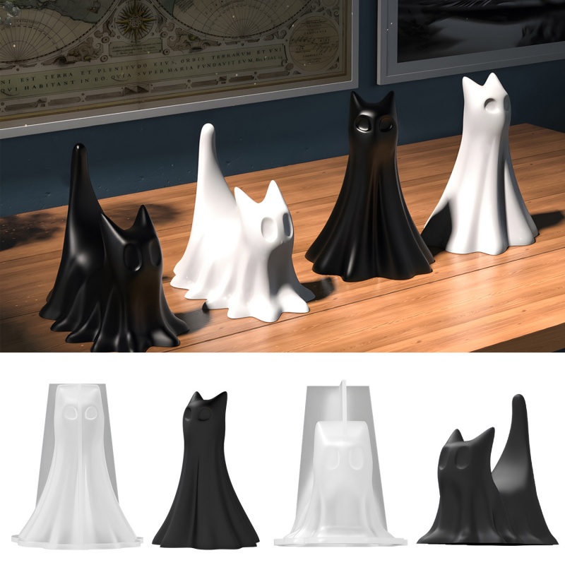 Candle Making Ideas - Ghost Cat ฮาโลวีนเดสก์ท็อปเครื่องประดับพลาสเตอร์แม่พิมพ์ซิลิโคน DIY Handmade Aromatherapy