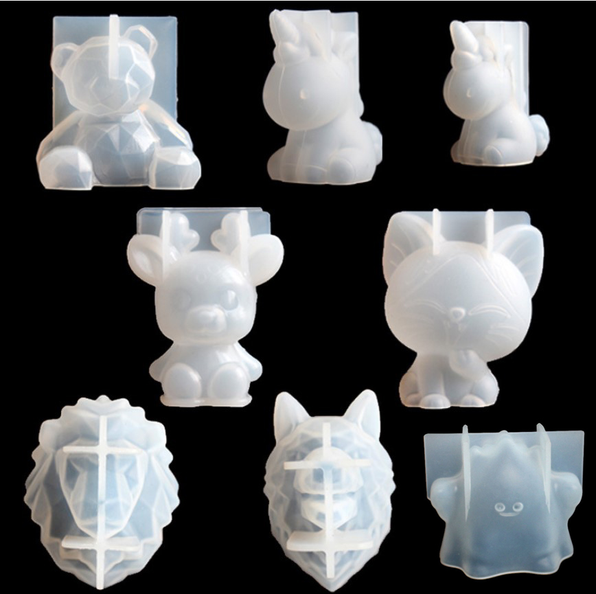 Candle Mold Silicone - โปร่งใสยูนิคอร์นซิลิโคนอีพ็อกซี่เรซินแม่พิมพ์เรขาคณิตหมีกระต่ายแม่พิมพ์สัตว์น้ํามันหอมระเหยเทียนทํารูปแบบตกแต่งเครื่องมือ