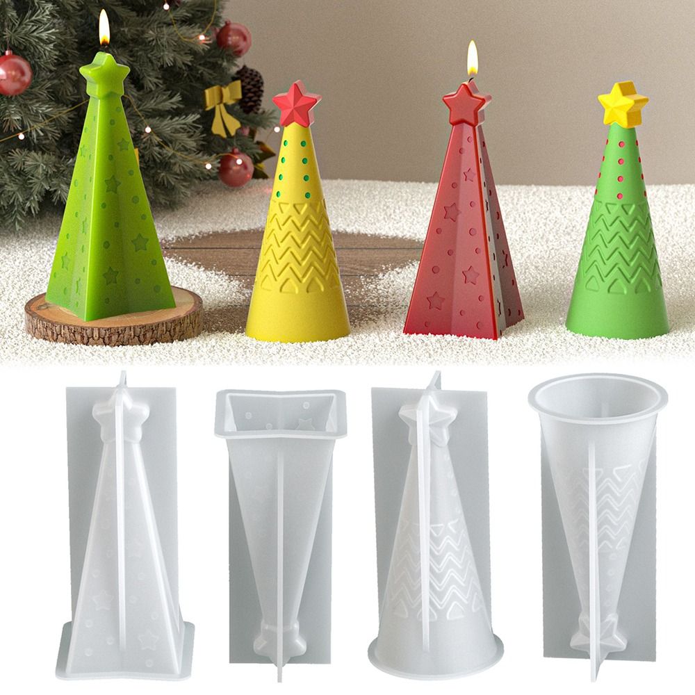 Xmas Candle Making - แม่พิมพ์เทียนซิลิโคนรูปกรวยคริสต์มาส ชุดทำเทียนเรซิ่นอีพ็อกซี่ คริสตัล ง่ายต่อการถอดแบบ งานฝีมือ DIY