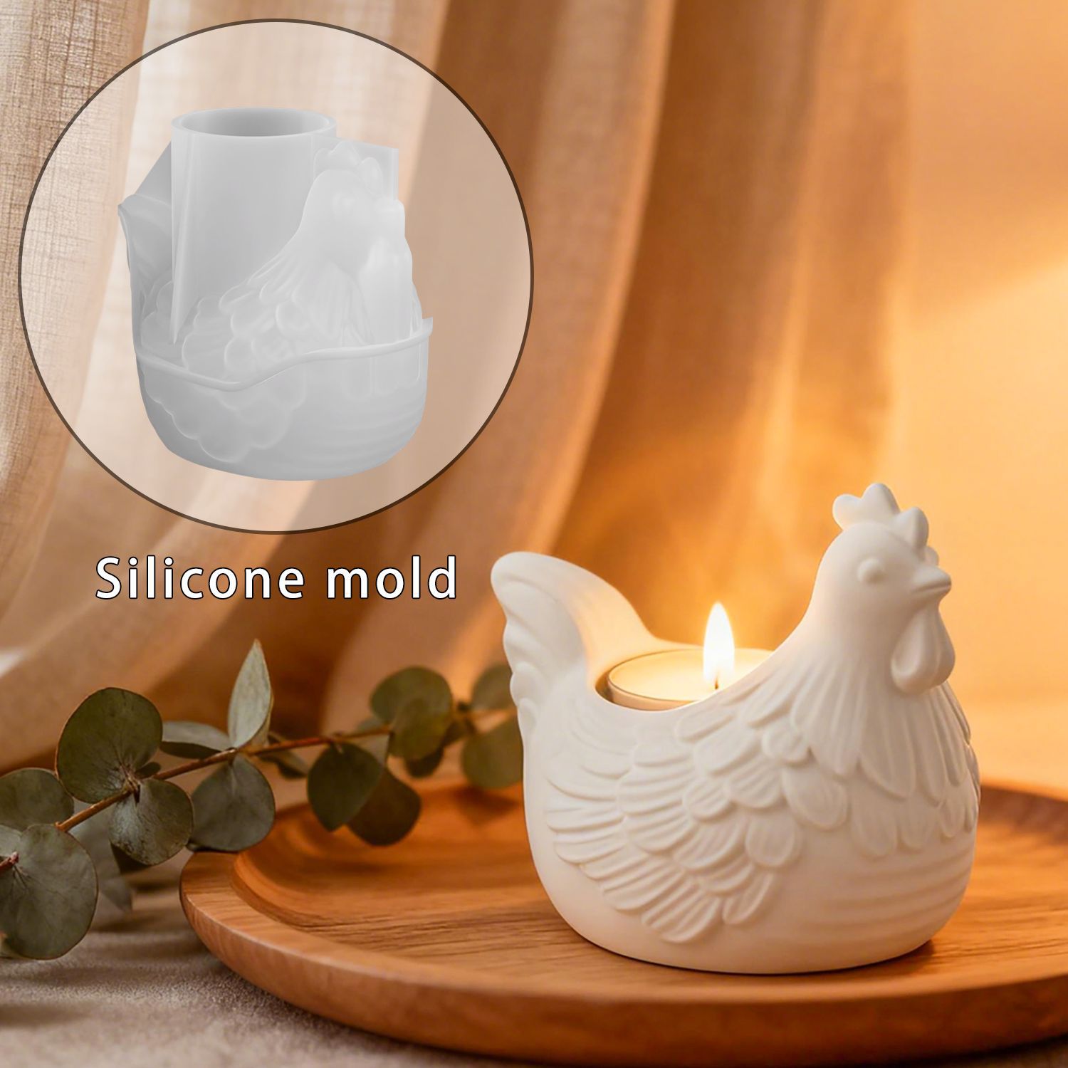 Candle Mold Silicone - แม่พิมพ์เรซิ่นอีพ็อกซี่รูปไก่ตัวน้อย 3 มิติ สำหรับทำที่ใส่เทียน, ของตกแต่งรูปไก่ปูนปลาสเตอร์, แม่พิมพ์ซิลิโคนสำหรับทำที่ใส่เทียน,