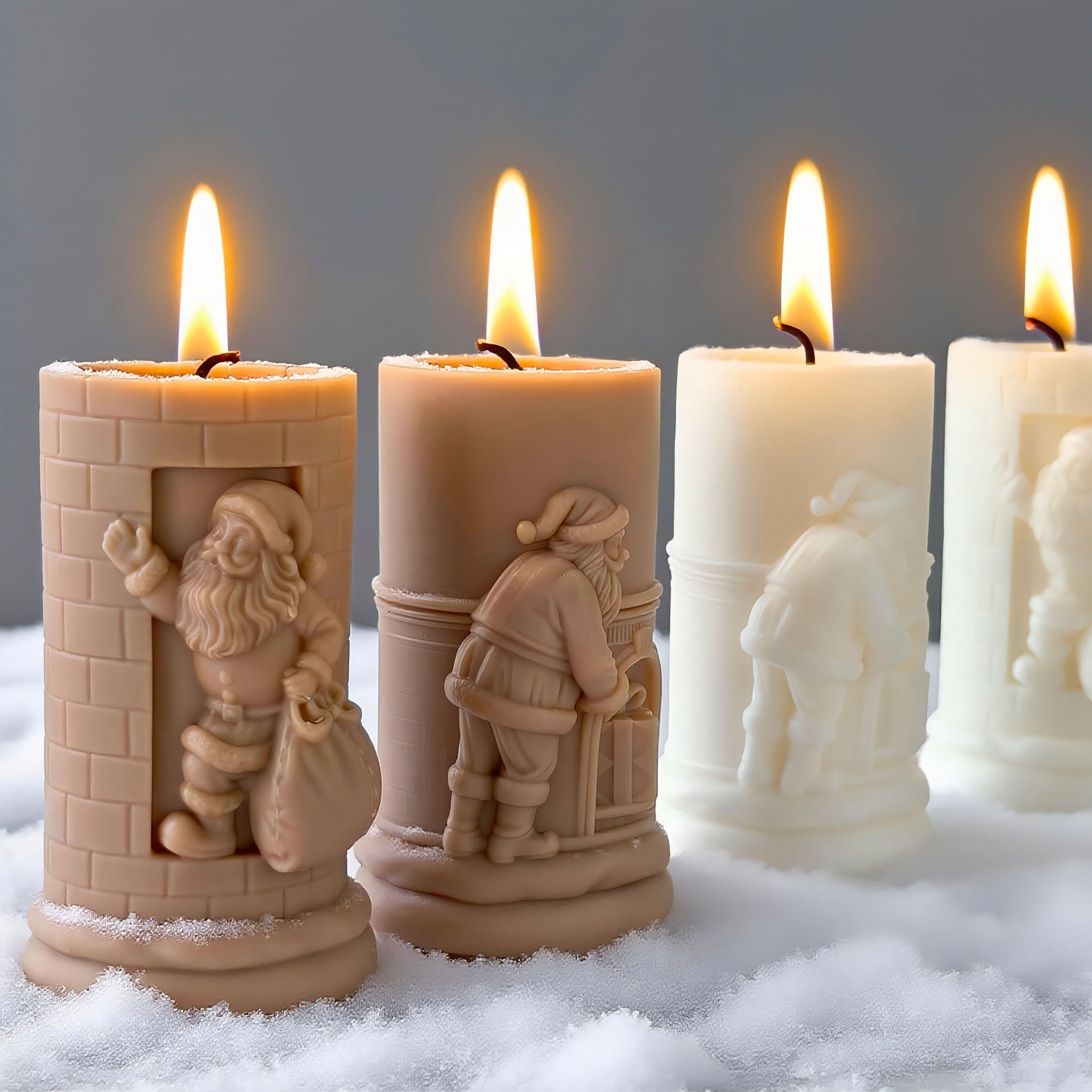 Xmas Candle Making - แม่พิมพ์เทียนรูปซานตาคลอสทรงกระบอกสำหรับทำเทียนหอม น้ำหอม ยิปซัม ซิลิโคน ทำเอง สำหรับเทศกาลคริสต์มาส