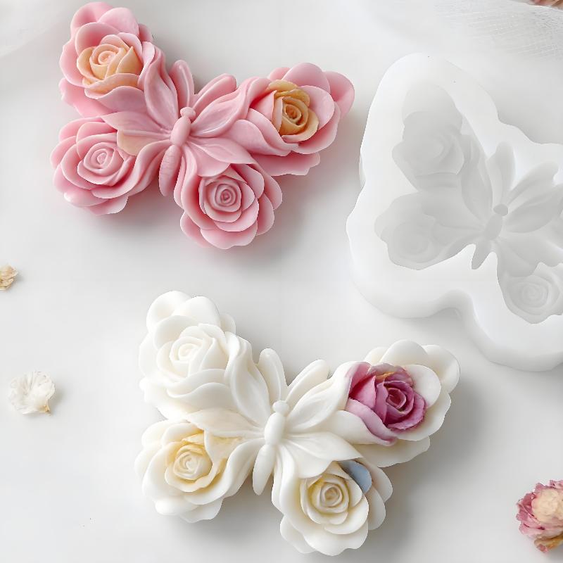 Candle Making Ideas - แม่พิมพ์ซิลิโคนรูปผีเสื้อกุหลาบ DIY สำหรับทำเทียนหอม ปูนปลาสเตอร์ เรซิ่นอีพ็อกซี่ ของตกแต่ง