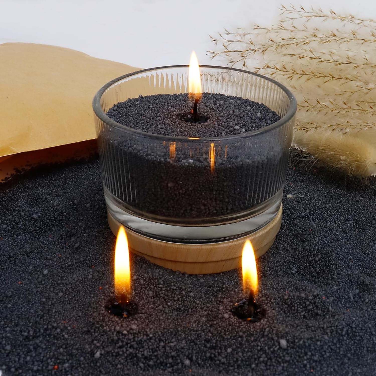 Candle Making Ingredients - ทรายเทียนสีดำพร้อมไส้เทียน 200 กรัม พร้อมไส้เทียน 10 ชิ้น