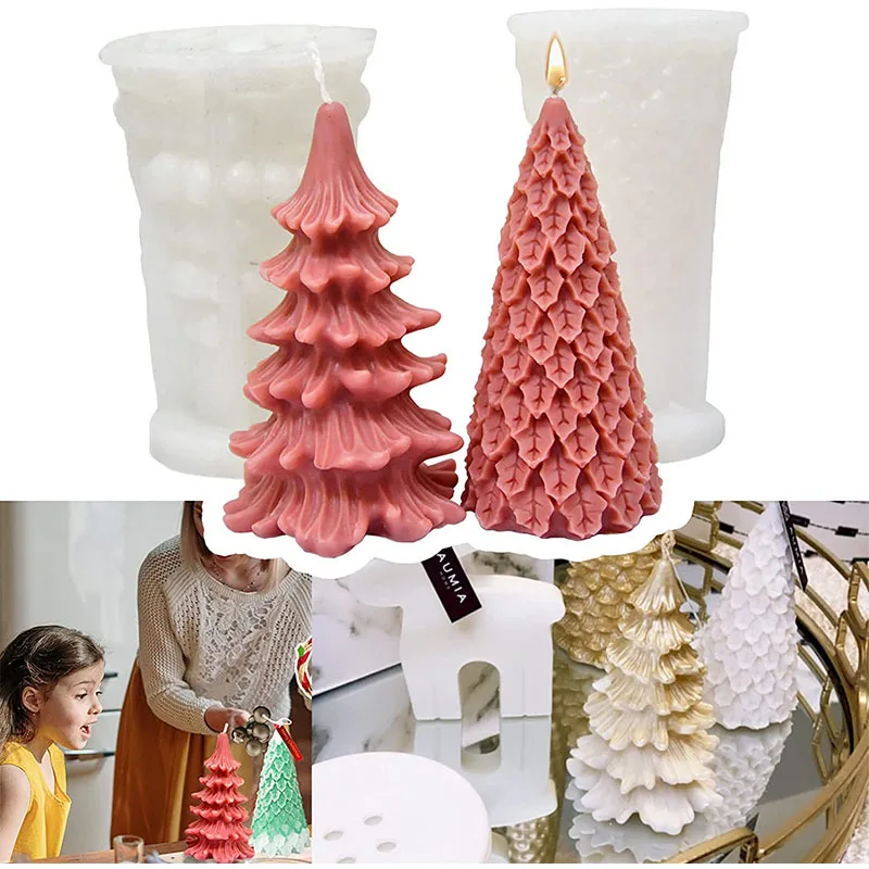 Xmas Candle Making - แม่พิมพ์ซิลิโคนรูปต้นไม้3D แม่พิมพ์เทียนสนคริสต์มาสสำหรับทำเทียนสำหรับเทียนขี้ผึ้งแม่พิมพ์เค้กซิลิโคนการตกแต่ง DIY เค้กงานศิลปะ