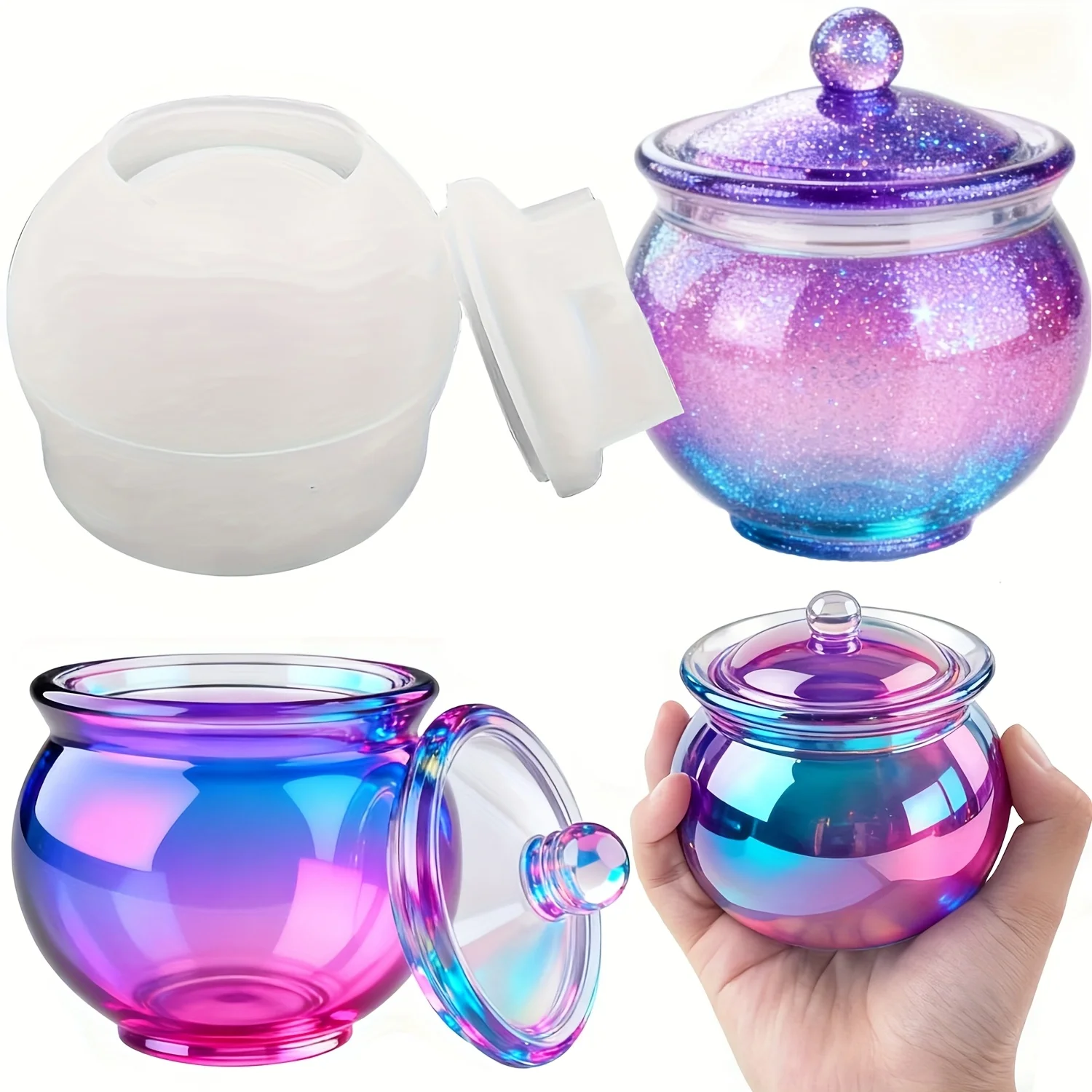 Candle Mold Silicone - แม่พิมพ์เรซิ่นทรงกลม 1 ชุด พร้อมฝาปิด กล่องเก็บเครื่องประดับ DIY