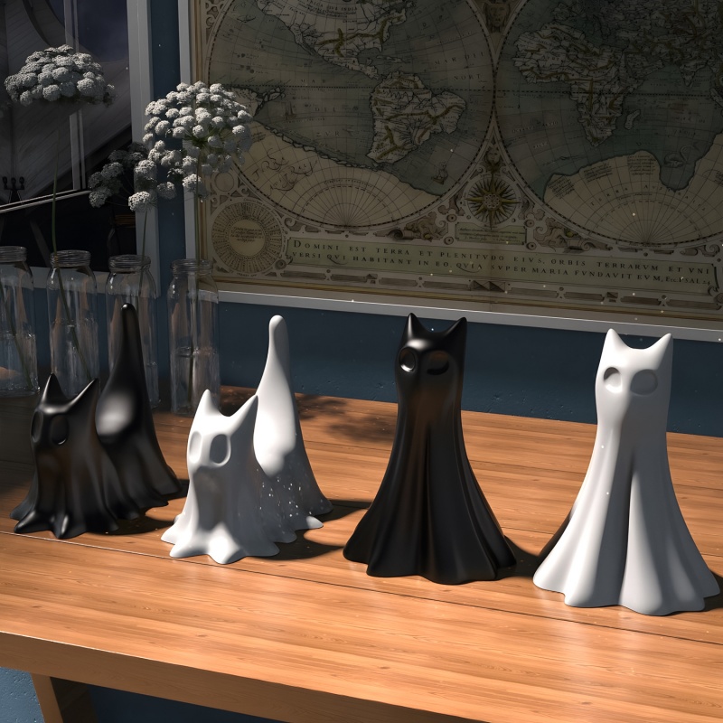 Ghost Cat ฮาโลวีนเดสก์ท็อปเครื - Candle Making Ideas บทวิจารณ์และราคา