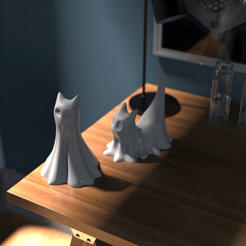 Ghost Cat ฮาโลวีนเดสก์ท็อปเครื - Candle Making Ideas บทวิจารณ์และราคา